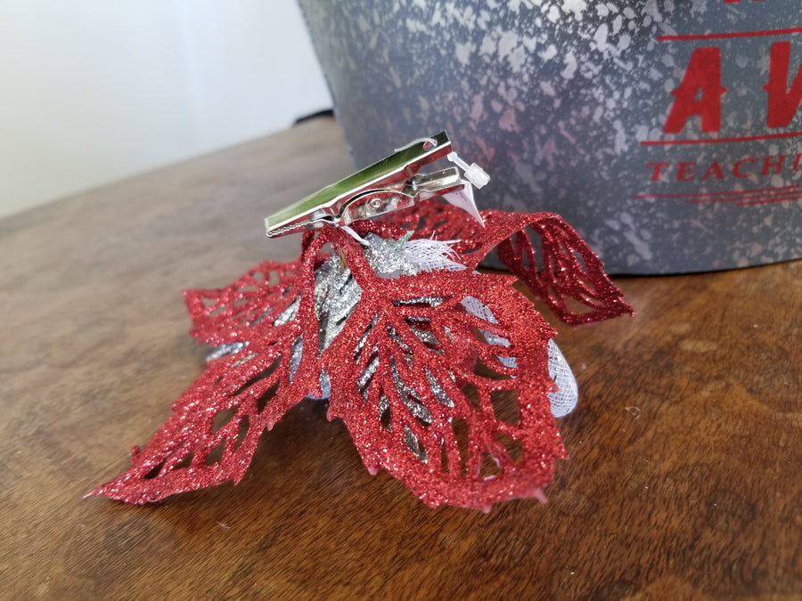 Red + Silver Poinsettia Clip