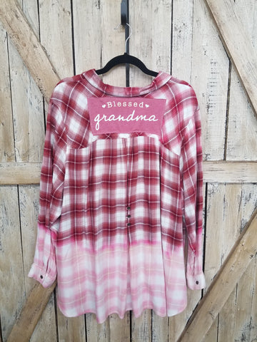 Repurposed Bleached Flannel with Blessed Grandma Patch