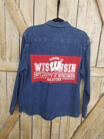 Repurposed Denim Shirt with Badgers Patch