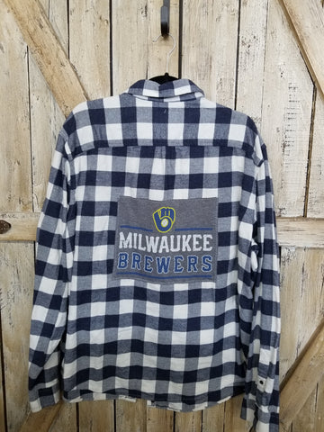 Repurposed Flannel Shirt with Brewers Patch