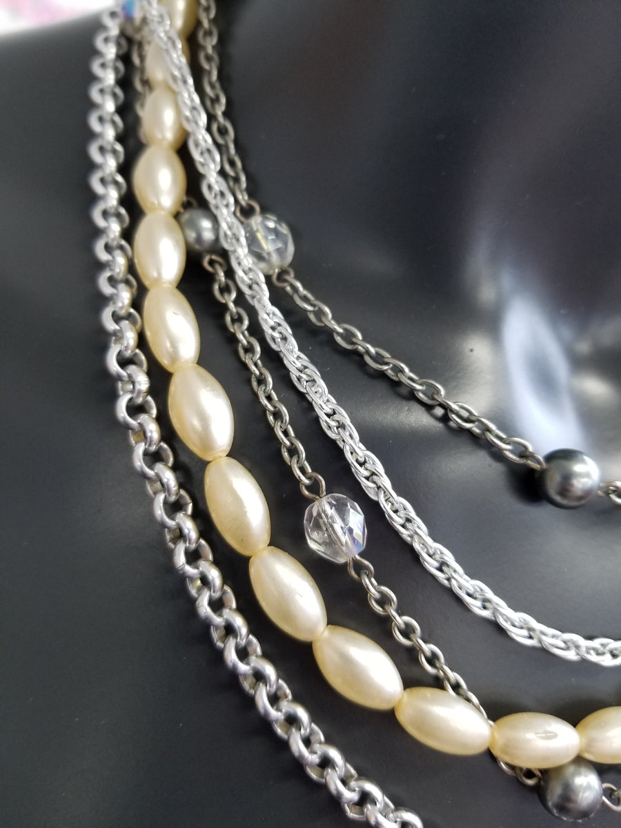 5 Strand Necklace With Chains And Pearls