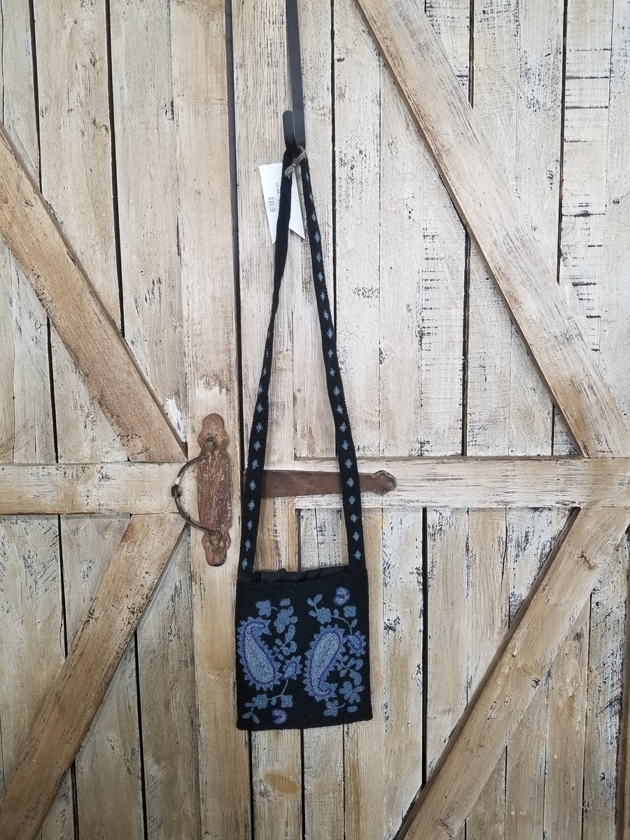 Black + Blue Silk Beaded Cross Body Purse