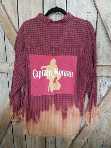 Repurposed Bleached Flannel Shirt with Capt Morgan Patch