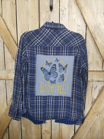 Repurposed Flannel Shirt with Bloom Freely Patch