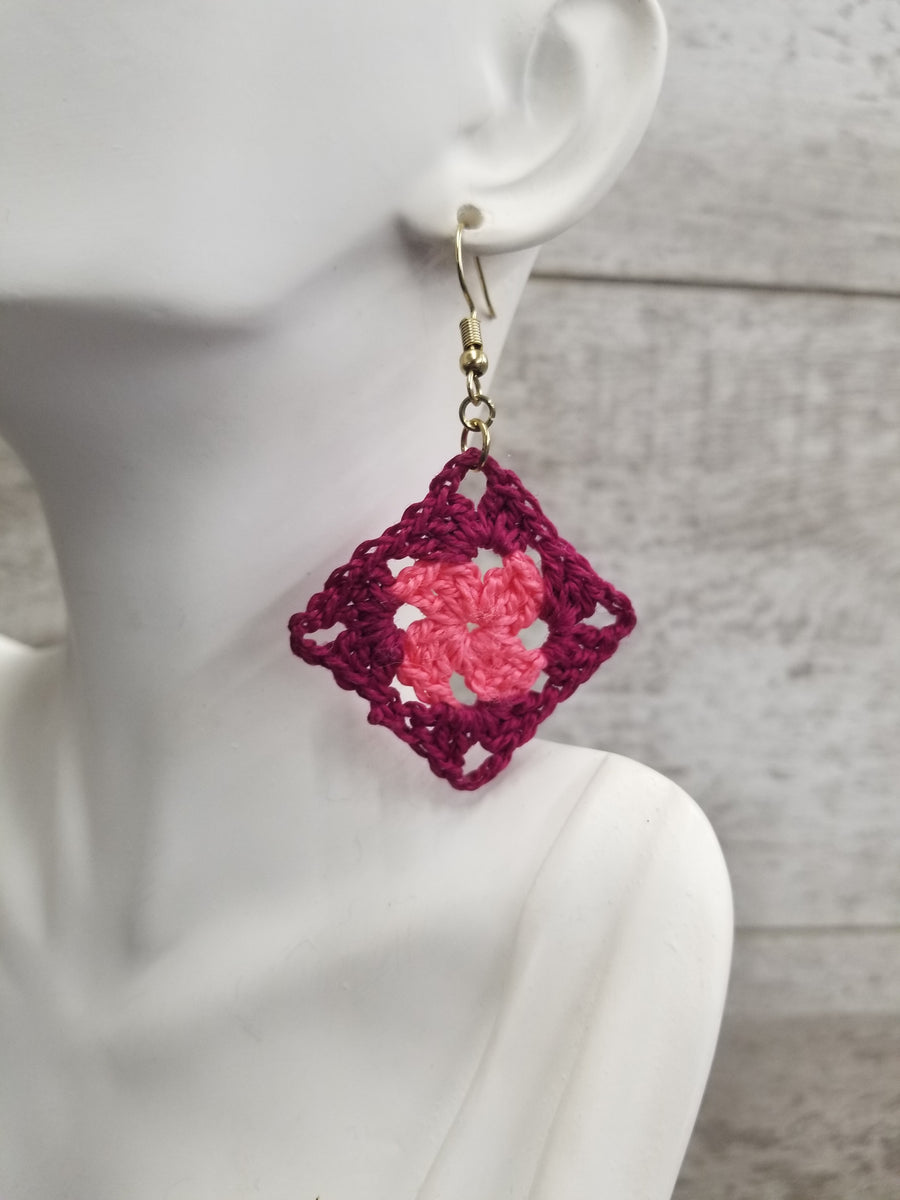 Pink & Berry Diamond Crochet Earrings