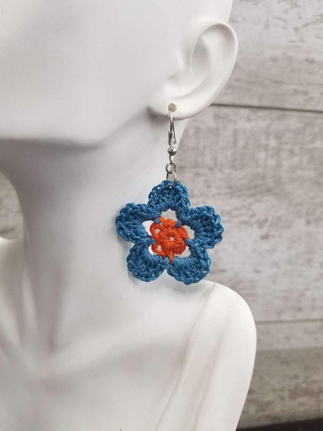 Blue & Orange Flower Crochet Earrings