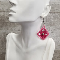 Pink Diamond with Metallic Bead Crochet Earrings