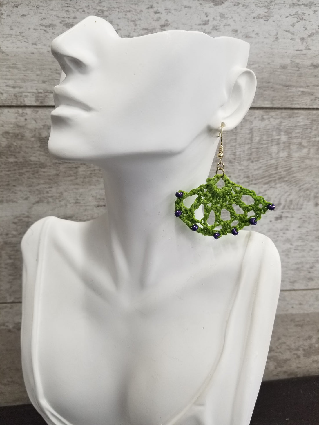 Beaded Green Fan Crochet Earrings