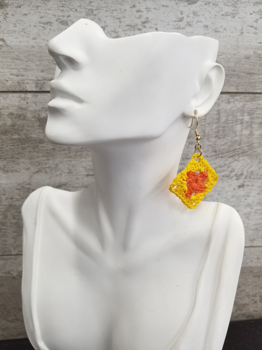 Orange & Yellow Diamond Crochet Earrings