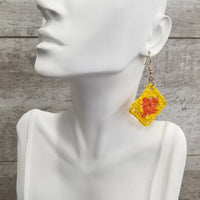 Orange & Yellow Diamond Crochet Earrings