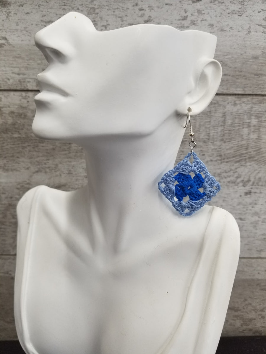 Light & Dark Blue Diamond Crochet Earrings