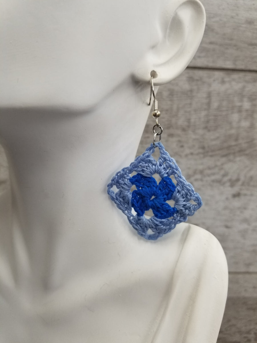 Light & Dark Blue Diamond Crochet Earrings