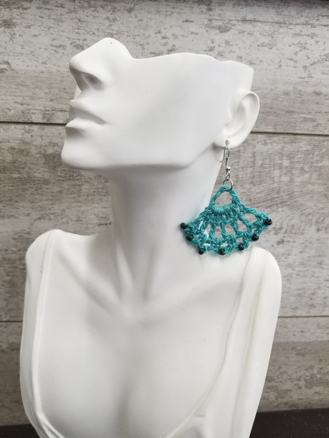 Beaded Blue Fan Crochet Earrings