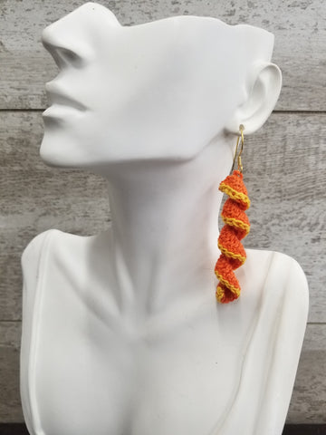 Orange Spiral Crochet Earrings