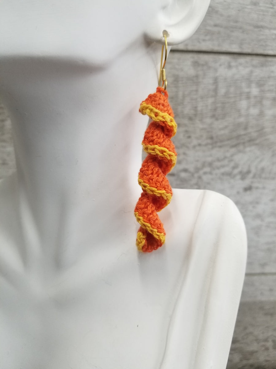 Orange Spiral Crochet Earrings