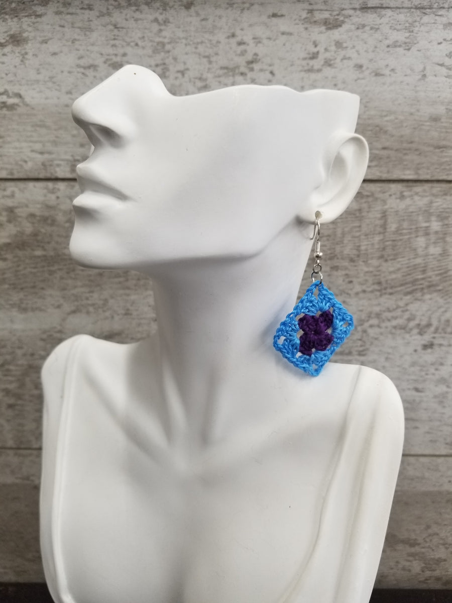 Blue & Purple Diamond Crochet Earrings
