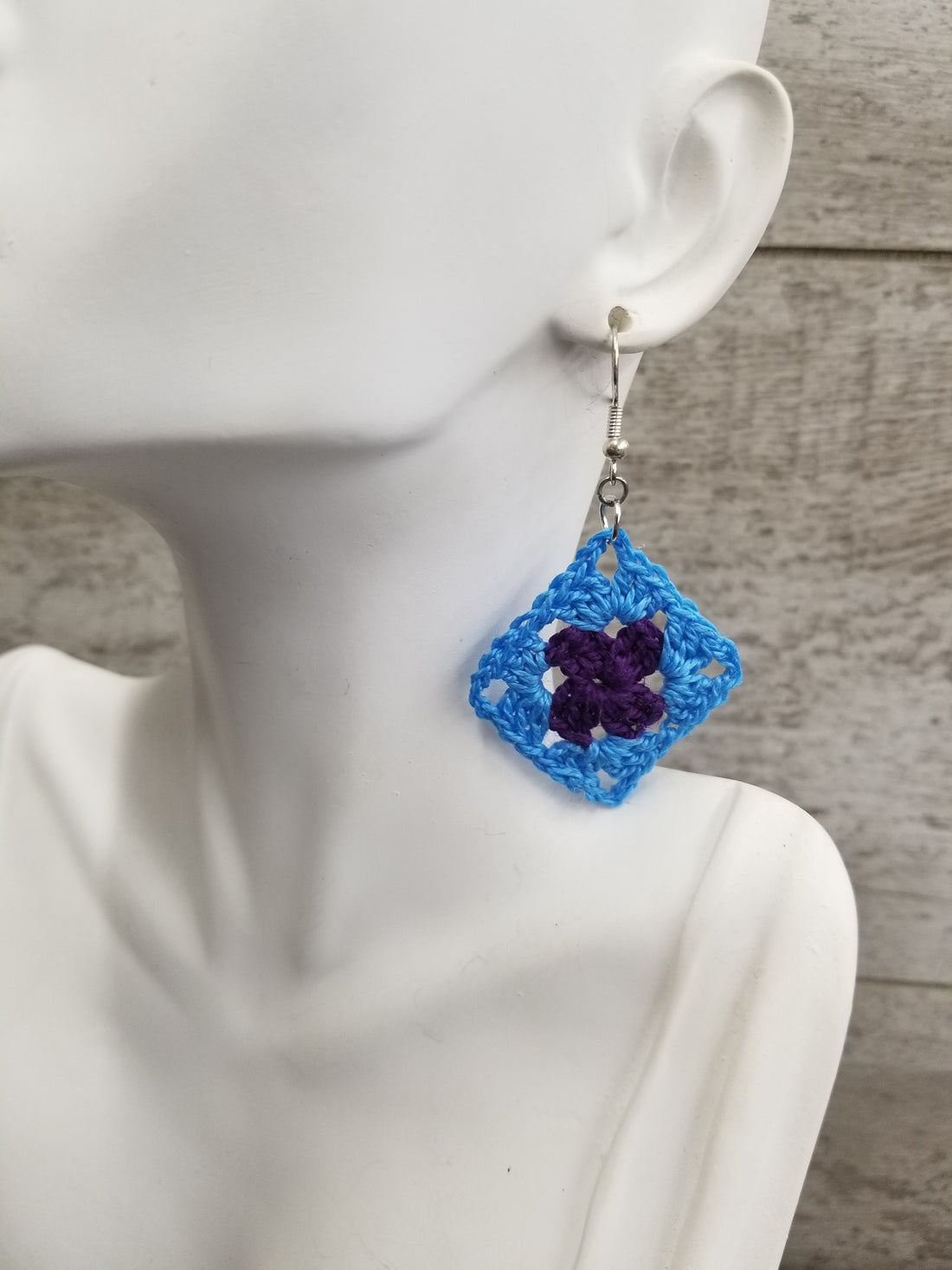 Blue & Purple Diamond Crochet Earrings