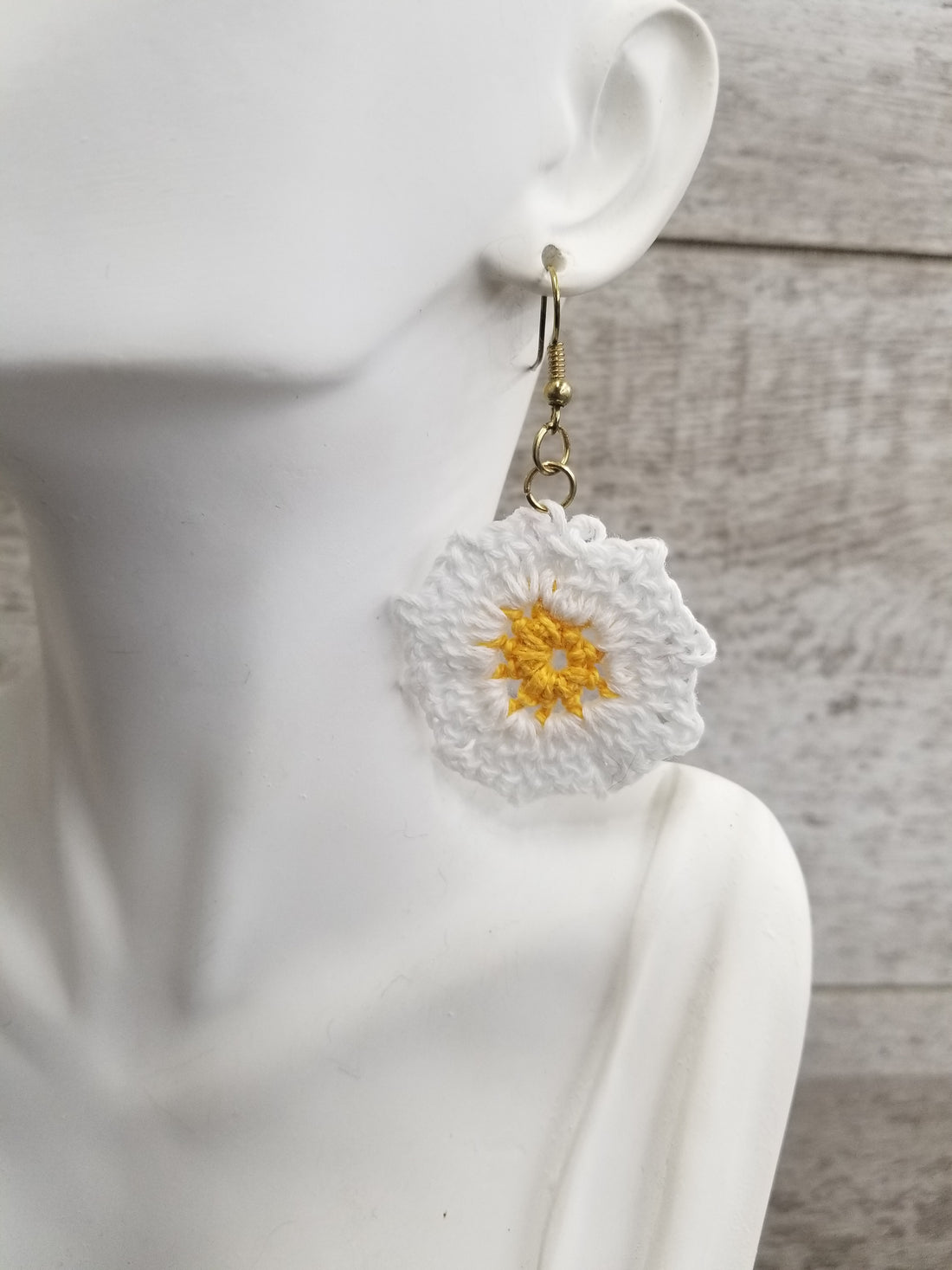 White & Yellow Flower Crochet Earrings