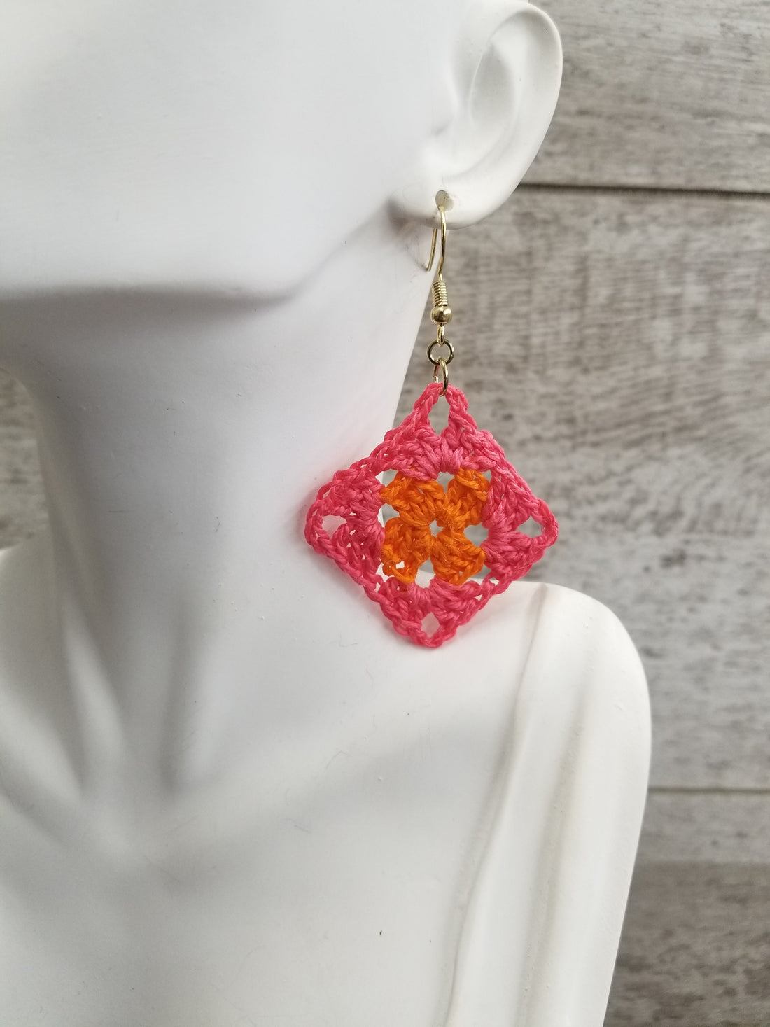 Pink & Orange Diamond Crochet Earrings