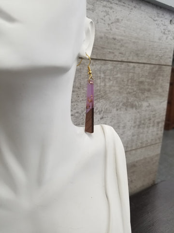 Purple + Gold Flakes Tapered Resin Drop Earrings