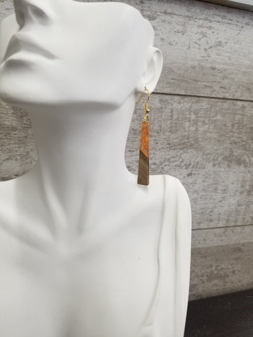 Orange + Gold Flakes Tapered Resin Drop Earrings