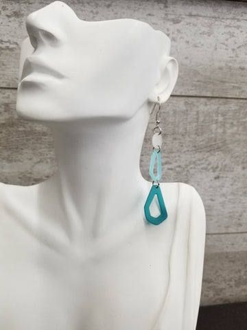 Blue Geometric Resin Drop Earrings