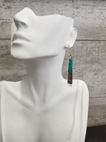 Blue + Gold Flakes Tapered Resin Drop Earrings