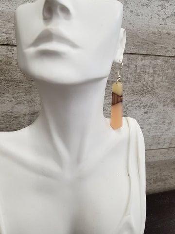 Peach & Wood Tie Shaped Resin Drop Earrings