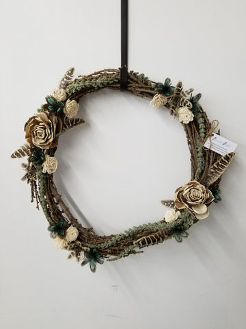 Pheasant Feather Floral Wreath - Flowers