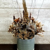 Pheasant Feather Flowers in Gray Pot - Small