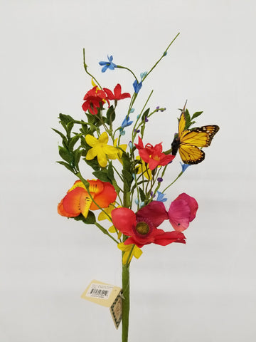 16" Poppy, Pansy + Butterfly Bouquet