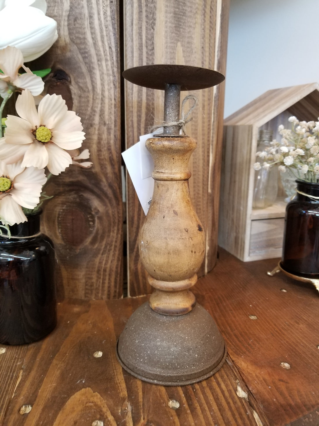 Metal + Wood Candle Stand