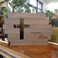 No Greater Love Cross Hanging Wooden Sign