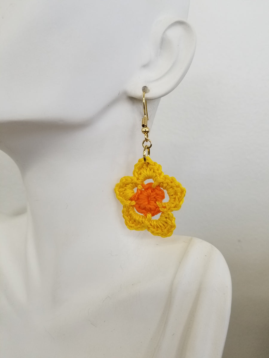 Yellow & Orange Flower Crochet Earrings