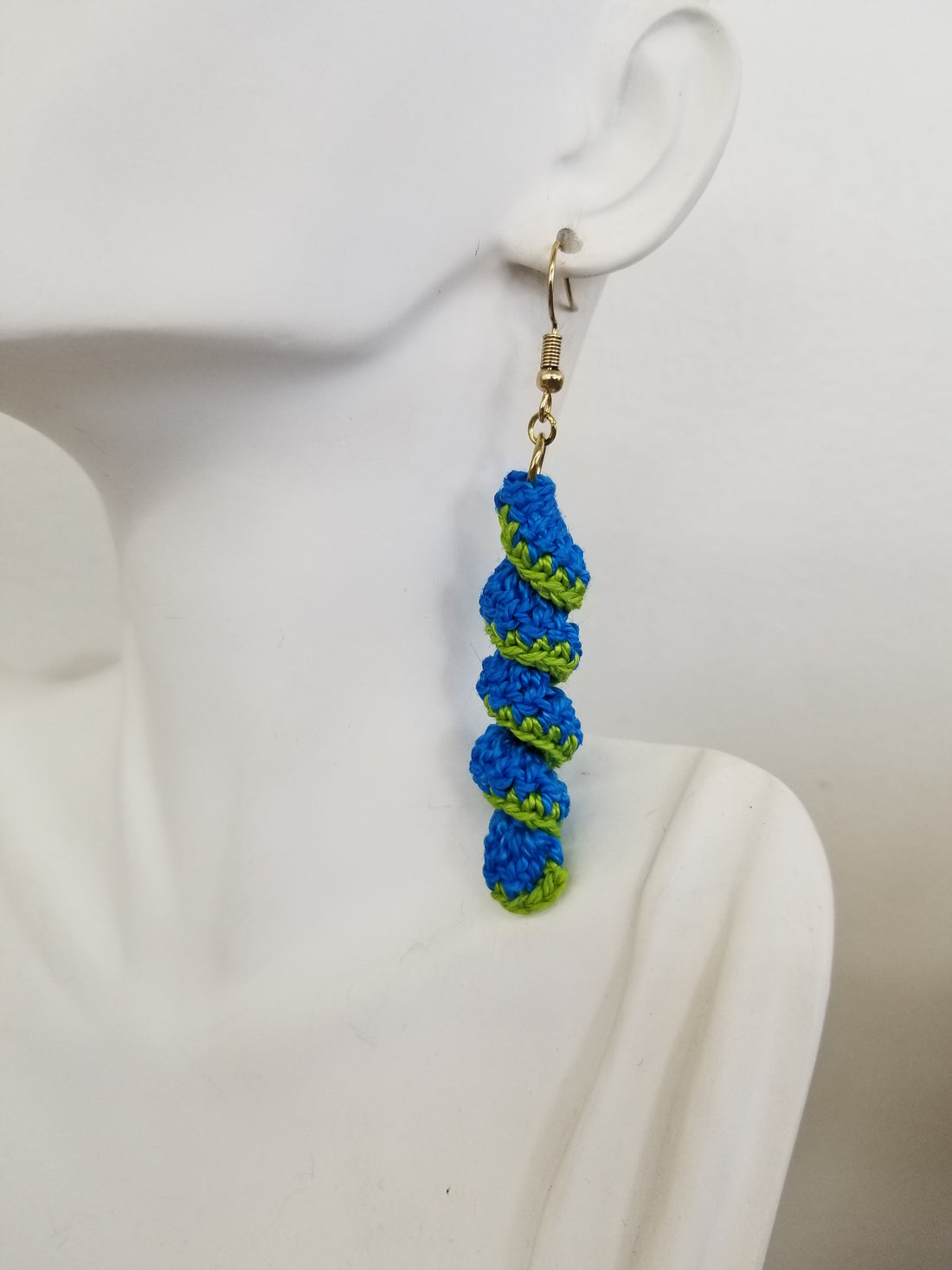 Blue & Green Spiral Crochet Earrings