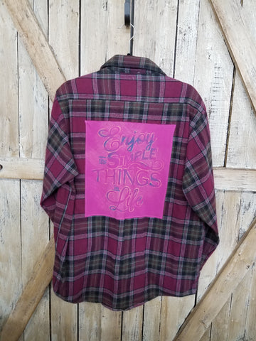 Repurposed Flannel Shirt with Enjoy The Simple Things Patch