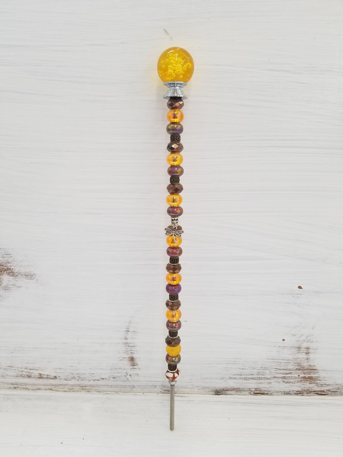 Beaded Garden Pick - Yellow + Brown