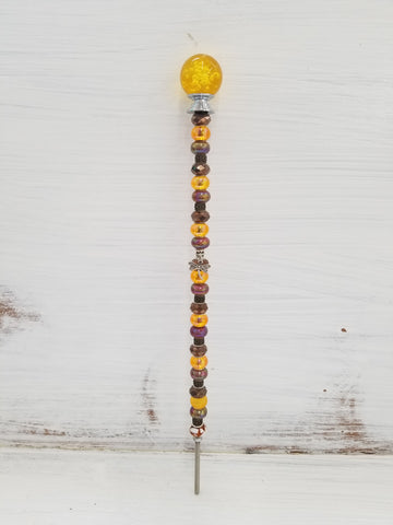 Beaded Garden Pick - Yellow + Brown