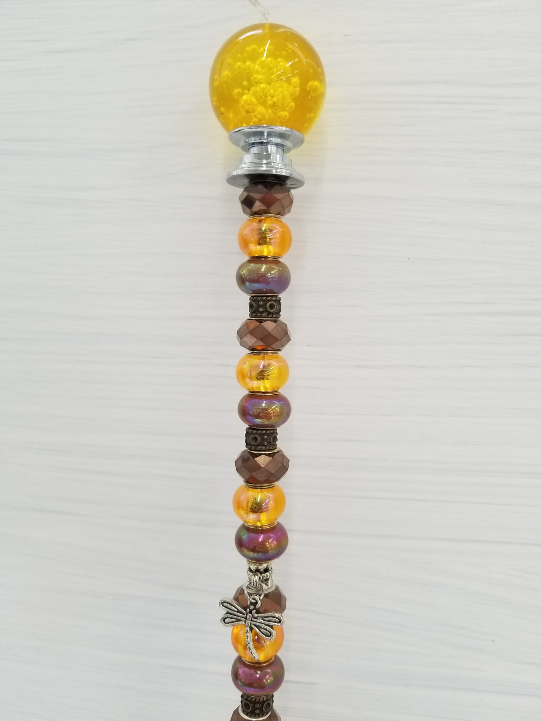 Beaded Garden Pick - Yellow + Brown