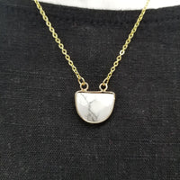 Gold Half Oval Stone Necklace