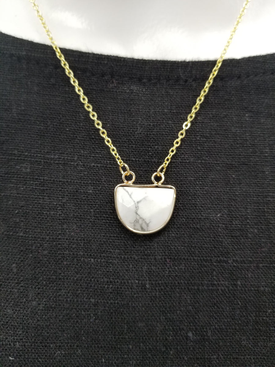 Gold Half Oval Stone Necklace