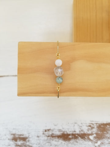 Slider Gold Bracelet - White, Quartz, Light Blue