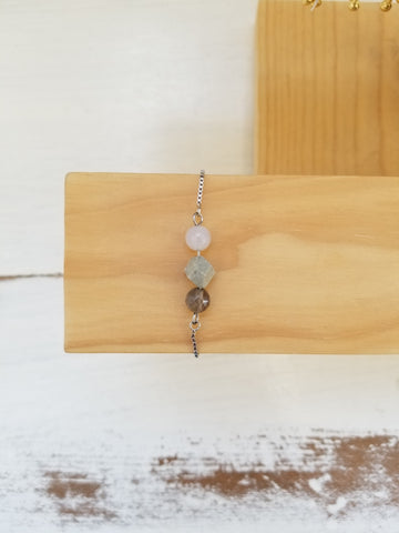 Slider Silver Bracelet - Quartz, Grey, Smoky