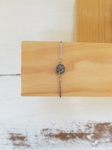 Silver Round Druzy Slider Bracelet