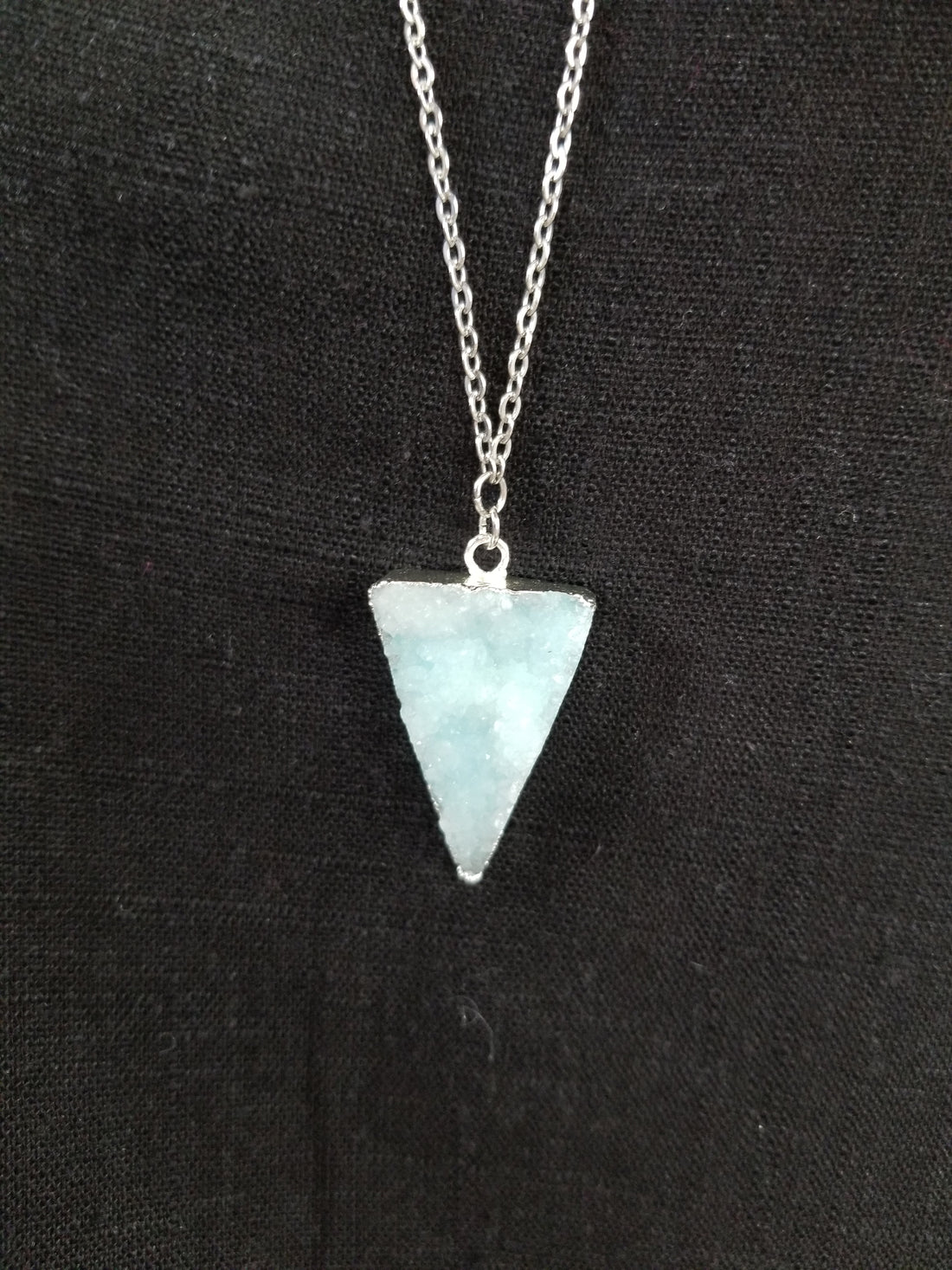 Silver Light Blue Triangle Druzy Necklace