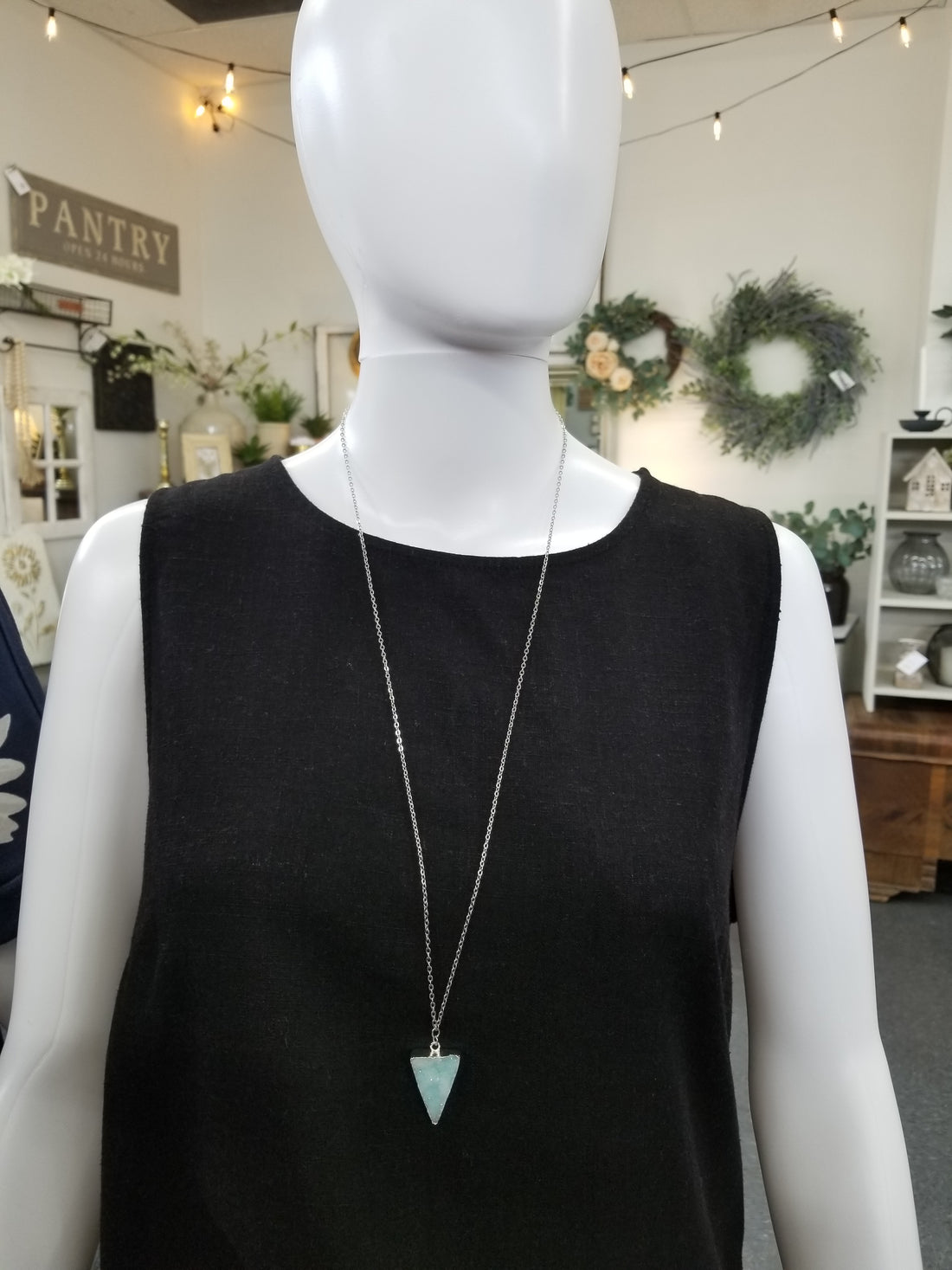 Silver Light Blue Triangle Druzy Necklace