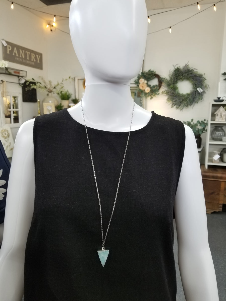 Silver Light Blue Triangle Druzy Necklace