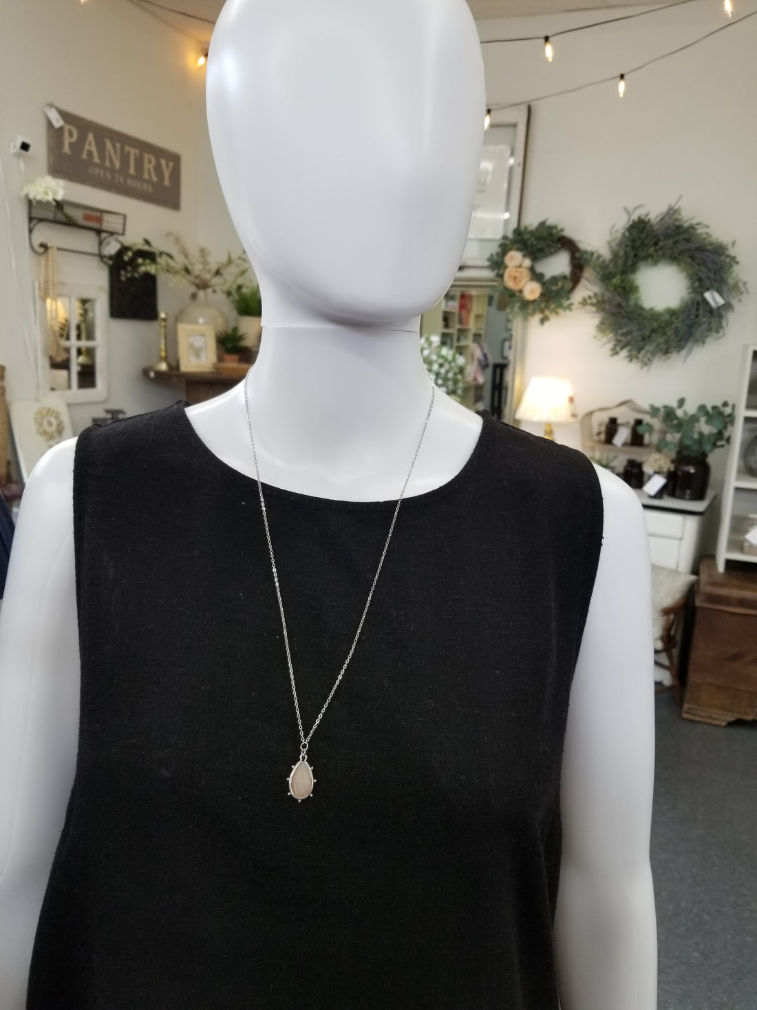 Silver Teardrop Sunstone Necklace