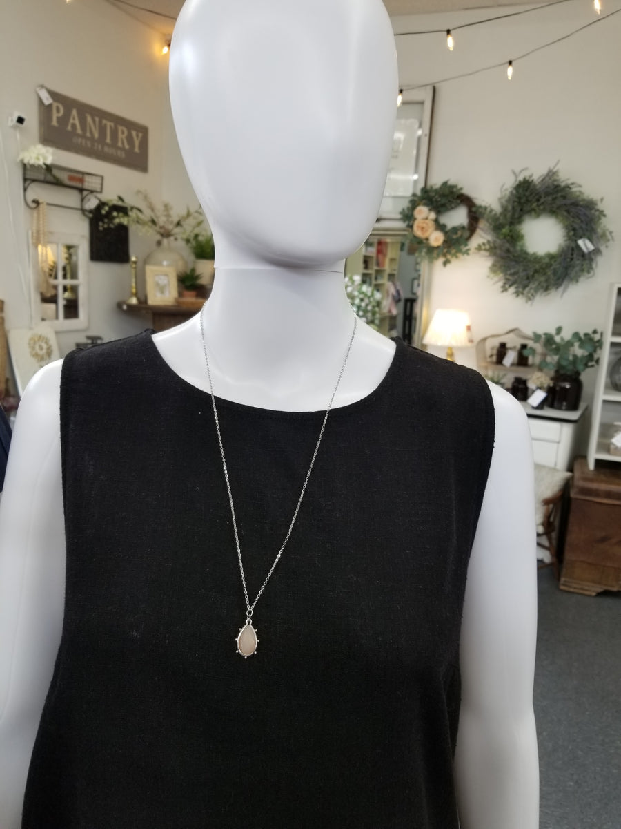 Silver Teardrop Sunstone Necklace
