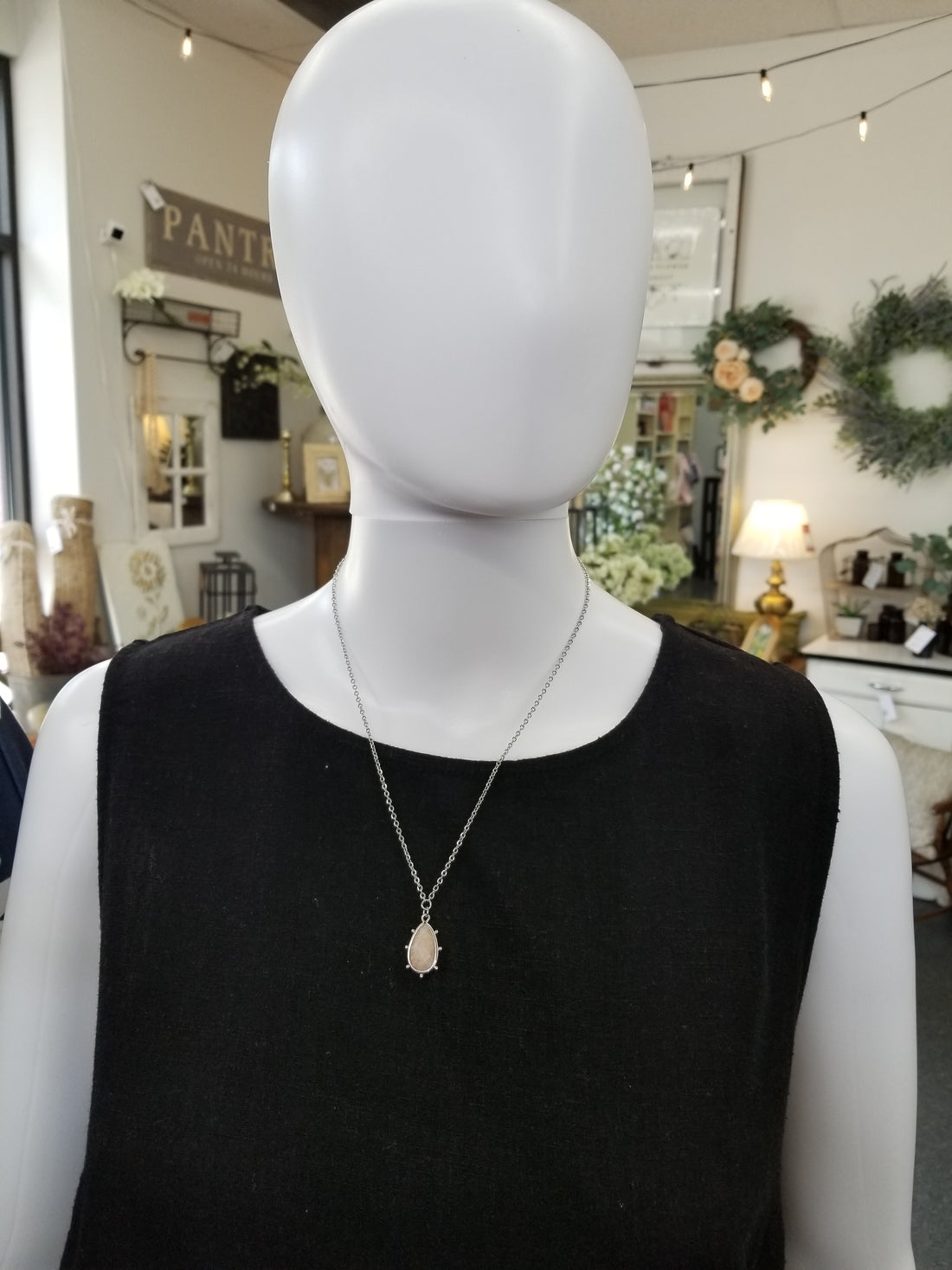 Silver Teardrop Sunstone Necklace